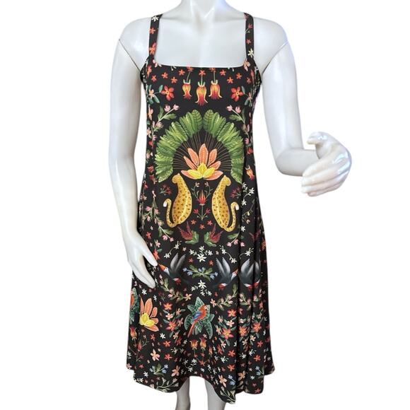 Averie Blaise Pleated Midi Dress Vibrant RainForest Print Black Size 3XL (14) - Picture 1 of 8